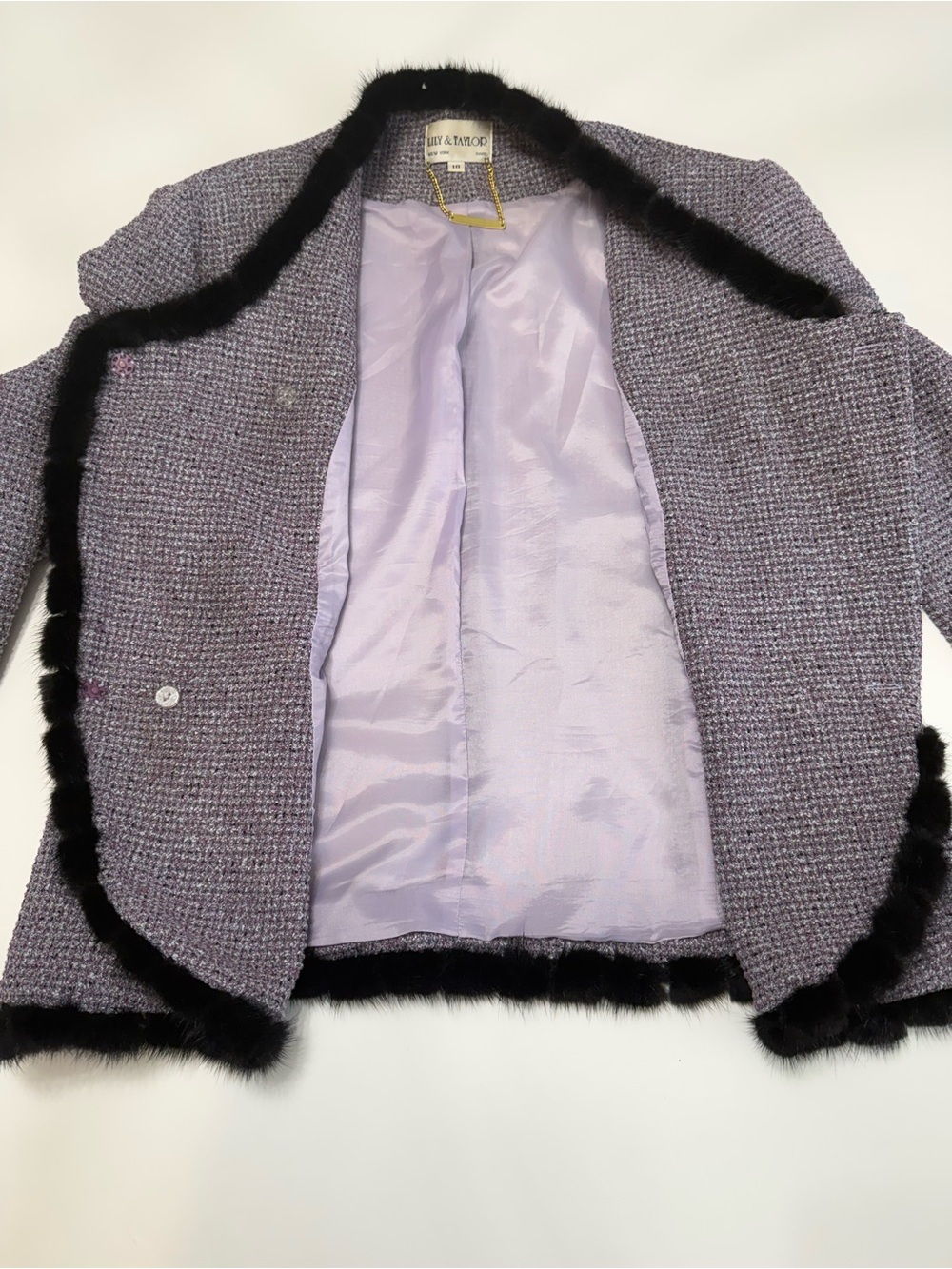Lily & Taylor Vintage Lavender Bouclé Jacket with Black Trim Size 18 - Picture 5 of 10